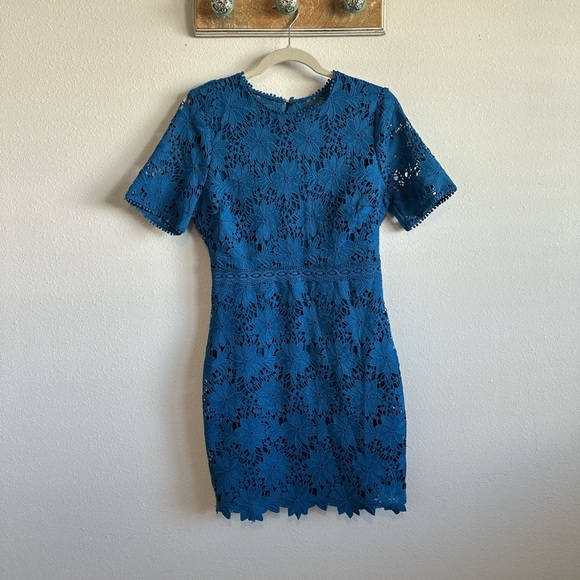 Just Me Dresses & Skirts - Just Me Blue Floral Lace Mini Dress